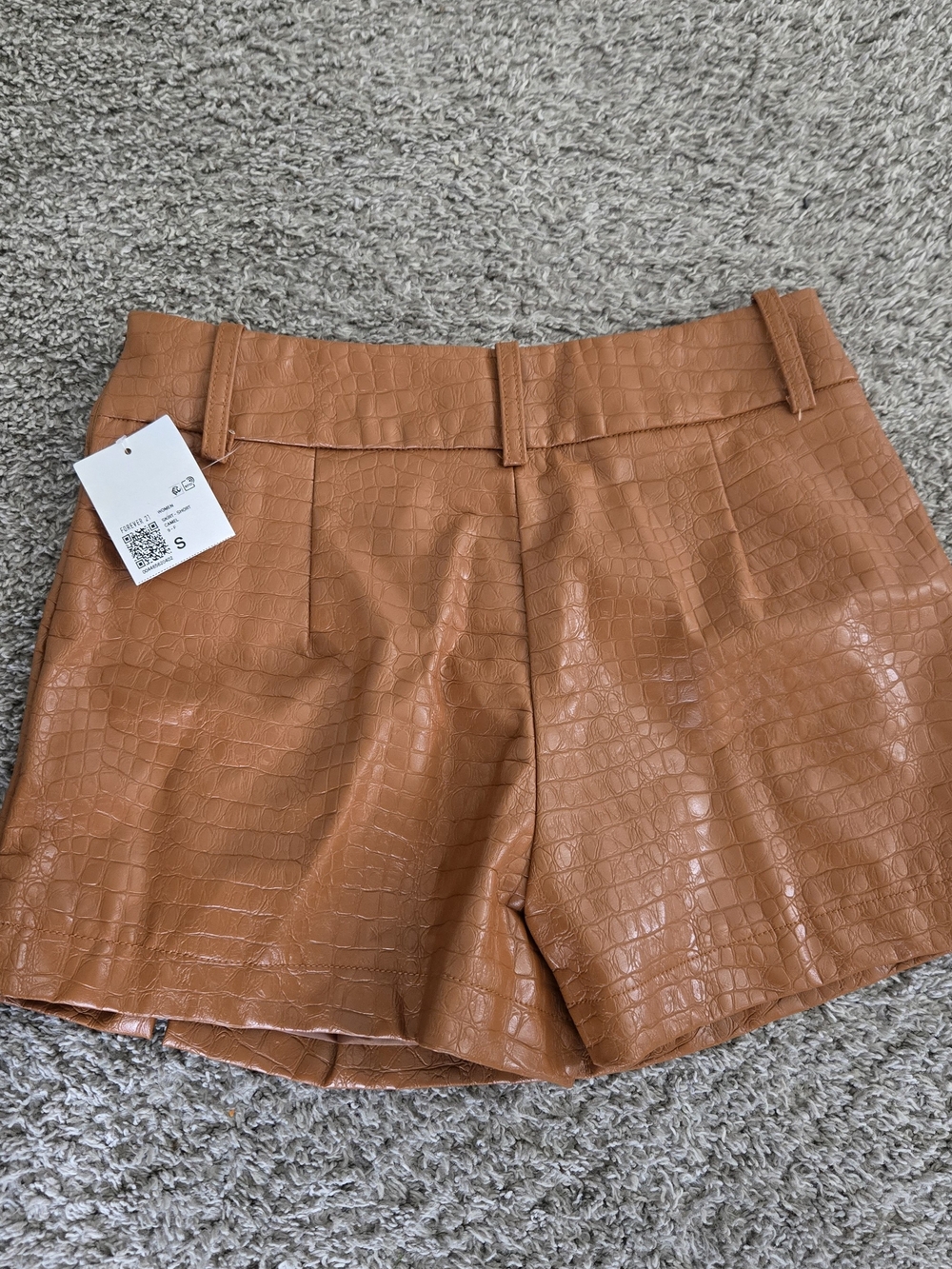 Forever 21 Faux Croc High-Waist Shorts - Cognac